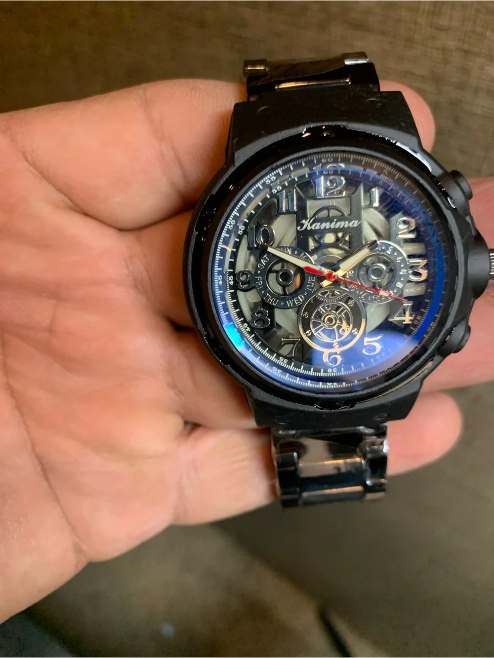 Black Mechanical-Style Men's Watch - Black Dial